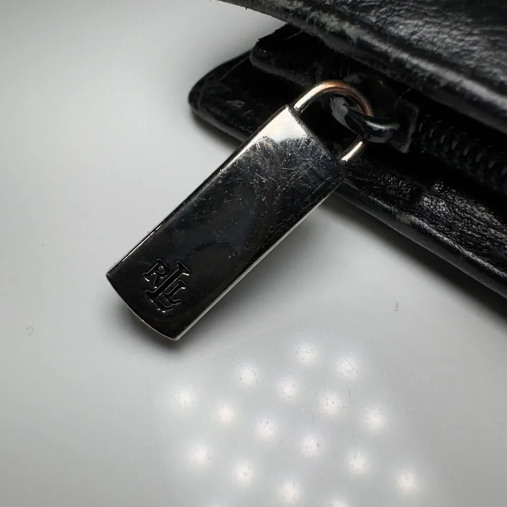 Lauren Ralph Lauren Wallet Black Leather LRL Clutch Compact Card Holder Red VTG